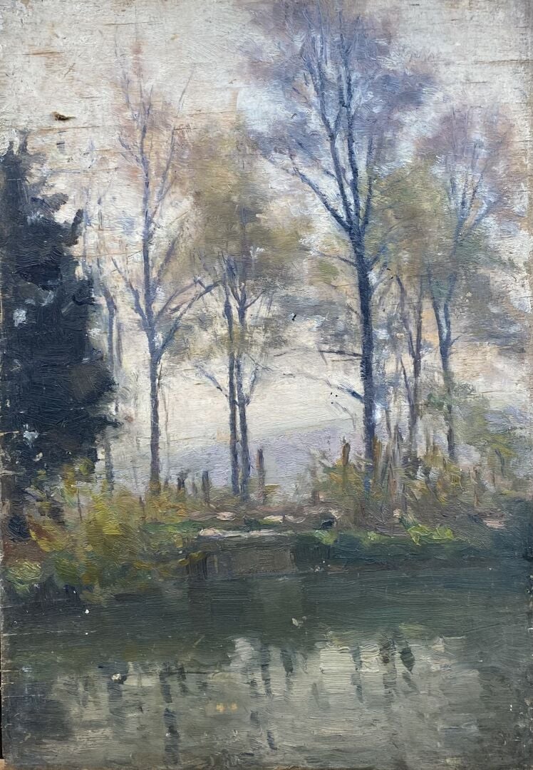 Charles MARTIN-SAUVAIGO (1881-1970) - Rivière d'Ile-de-France - Huile sur panne…