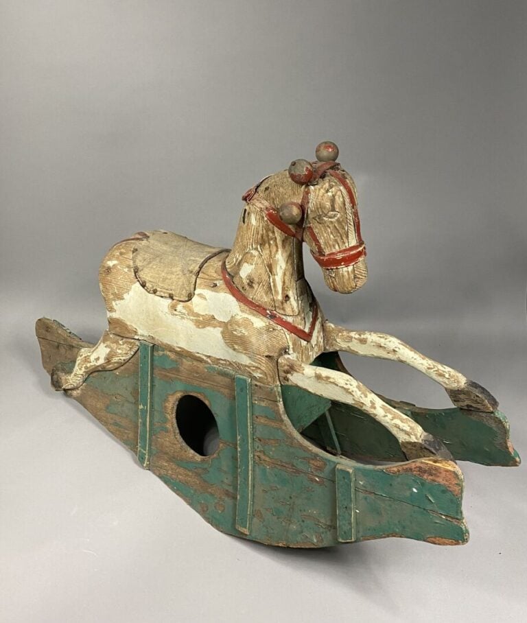 Cheval à bascule en bois peint - 72 x 100 x 19 cm - (usures, sauts)