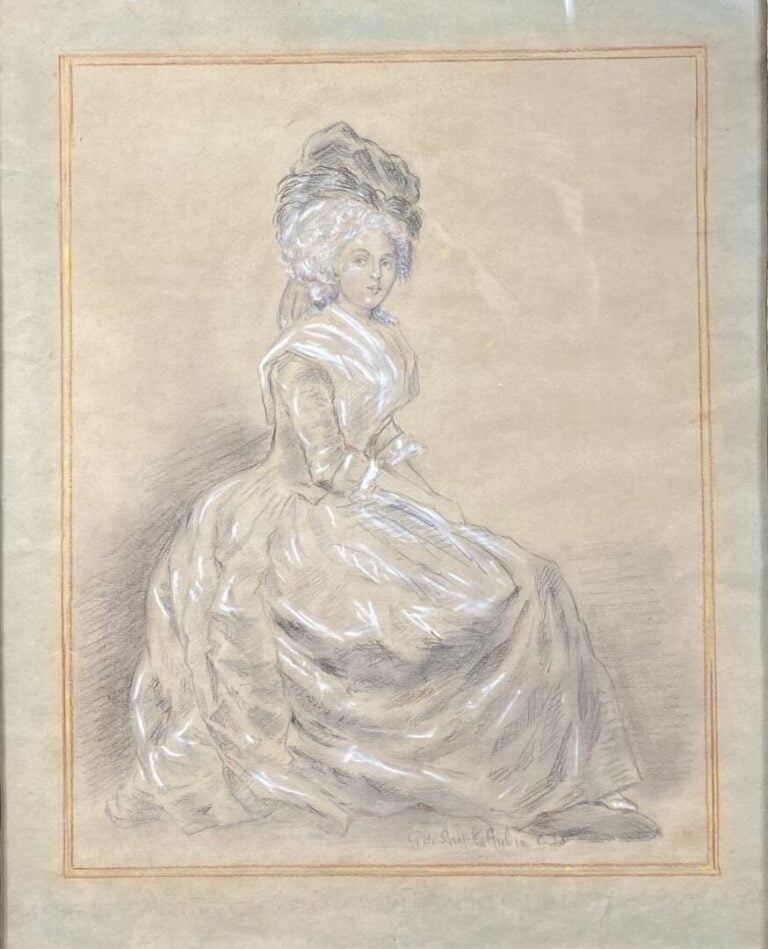 Dans le goût de Gabriel de Saint Aubin (1724-1780) - Jeune femme assise dans un…