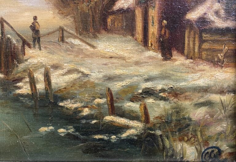 Ecole du début XXe siècle - Scène de campagne en hiver - Huile sur toile - Mono…