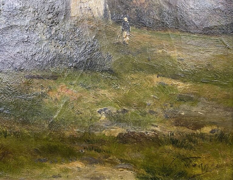 Ecole du XIXe siècle - Chaumière - Huile sur toile - Signature en bas à droite…