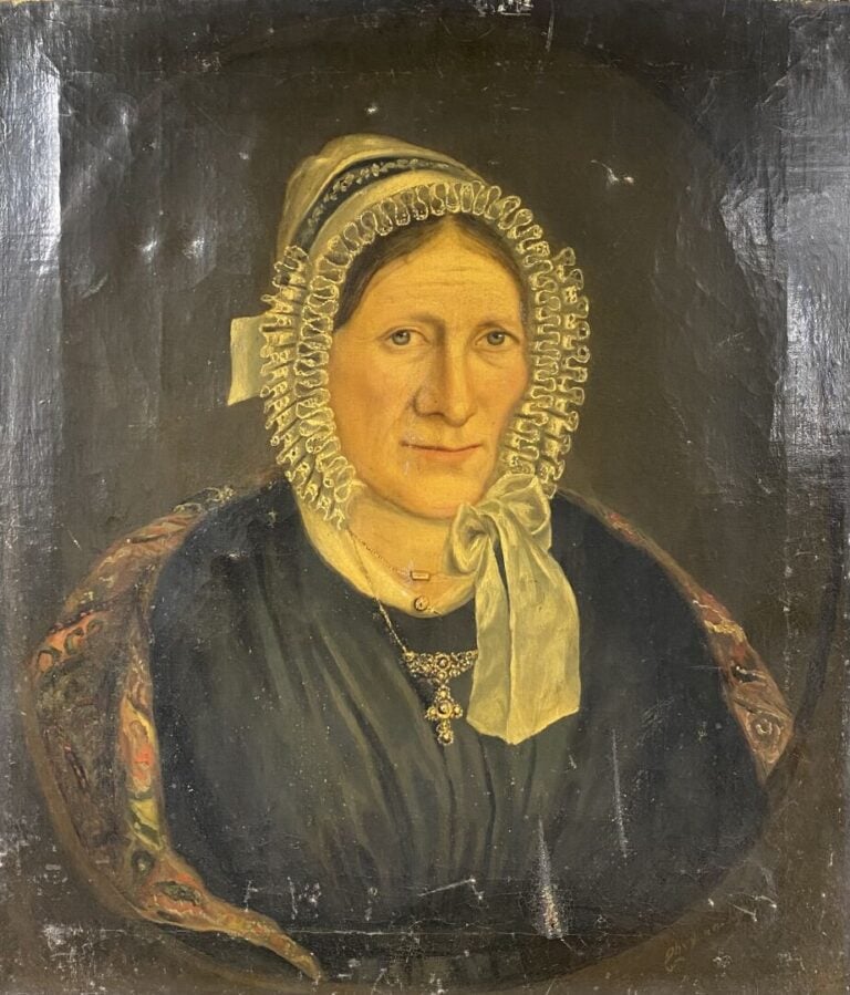 Ecole du XIXe siècle - Deux portraits de femme - Huiles sur toile - 61 x 53 cm…