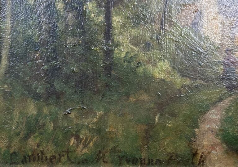 Ecole du XIXe siècle - Mère et enfant dans un sous-bois - Huile sur panneau - P…