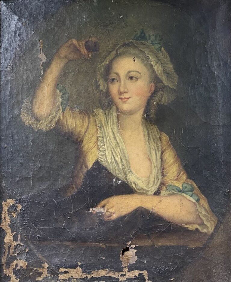 Ecole du XIXe siècle - Portraits - Huiles sur toile - 60 x 50.5 cm - (en l'état…