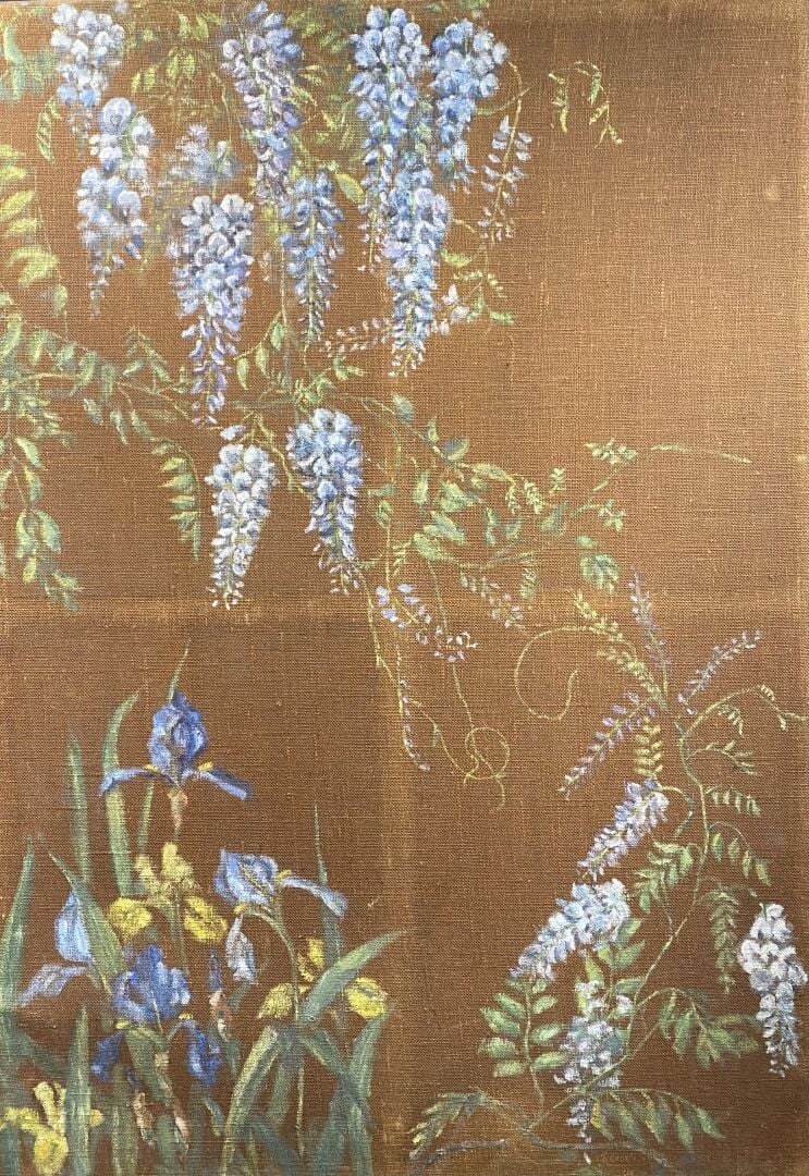 Ecole du XXe siècle - Ensemble de deux panneaux formant composition florale sur…