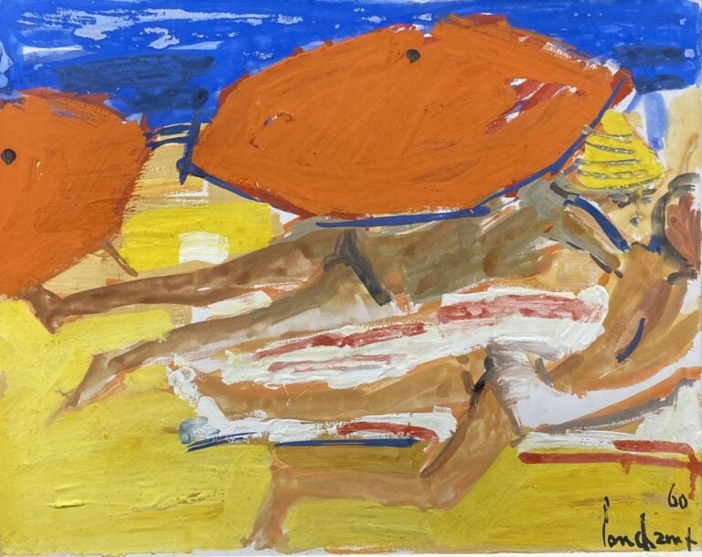 Ecole du XXe siècle - Scène animée sur une plage - Huile sur isorel - Signé et…