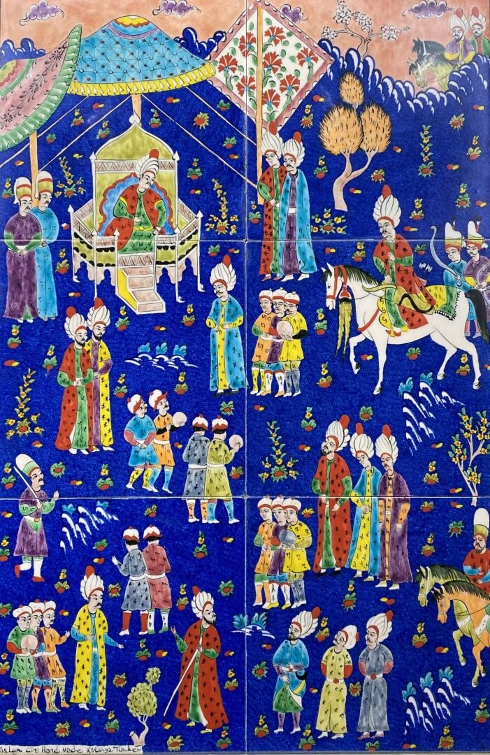 Ecole du XXe siècle, Turquie - Ensemble de six carreaux en céramique polychrome…