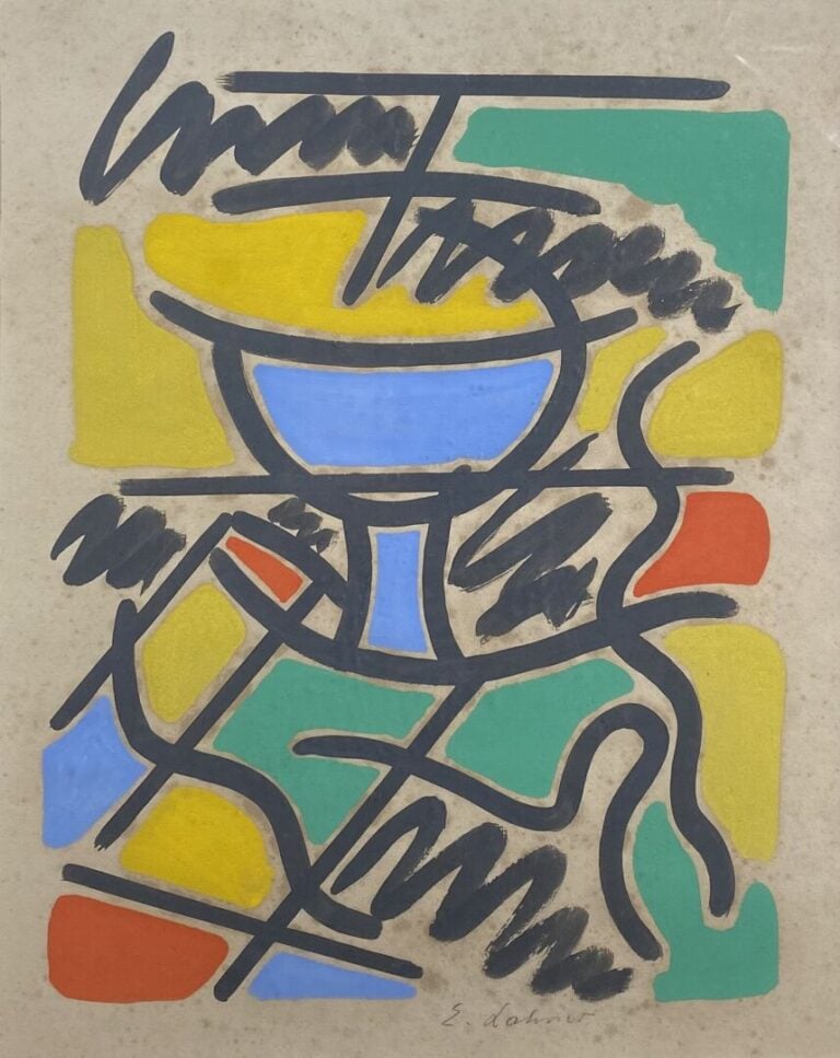 Émile LAHNER (1893-1980) - Composition aux formes géométriques - Gouache sur pa…