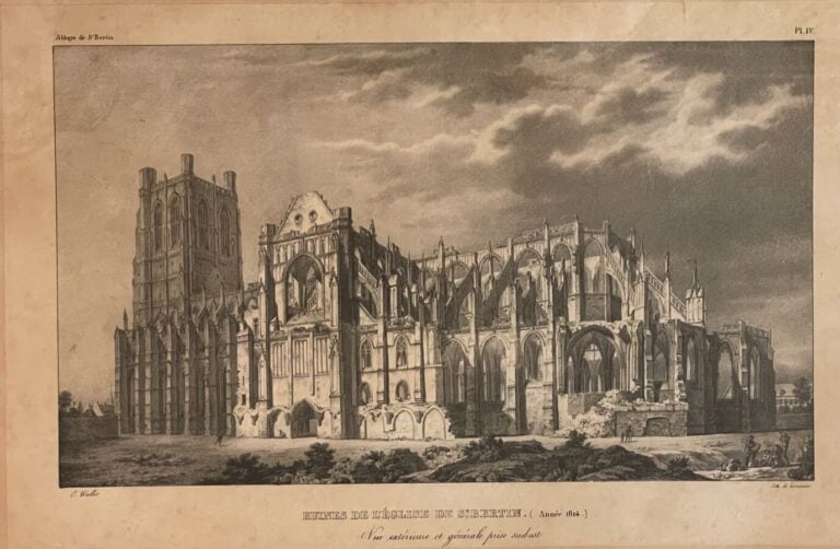 Ensemble de quatre gravures : - Gravure Religieuse 27.5 x 21.5 cm - "Ruines de…