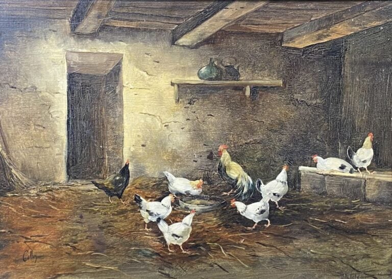 Eugène COTTIN (1840-1902) ? - Basse-cour - Huile sur panneau - Signé en bas à g…