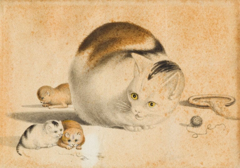 Gottfried MIND (1768-1814) - Chatte et chatons - Aquarelle sur papier - 10.4 x…