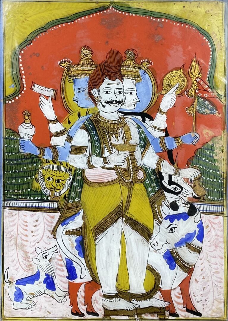 Inde - Suite de deux peintures sur verre représentant des personnages entourés…