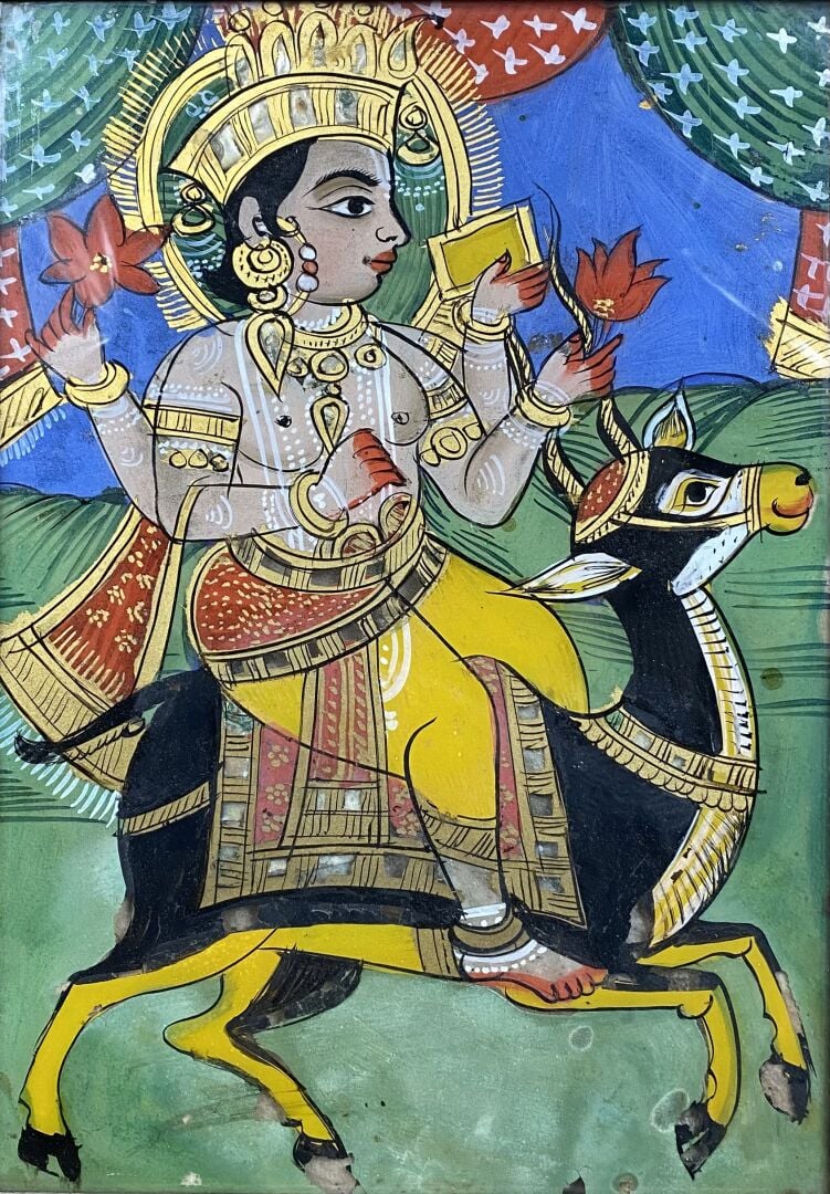 Inde - Suite de deux peintures sur verre représentant des personnages entourés…