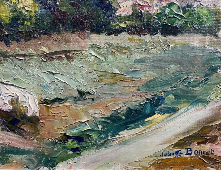 Juliette BONNET (XXe) - Vue de village - Huile sur toile - Signée en bas à gauc…