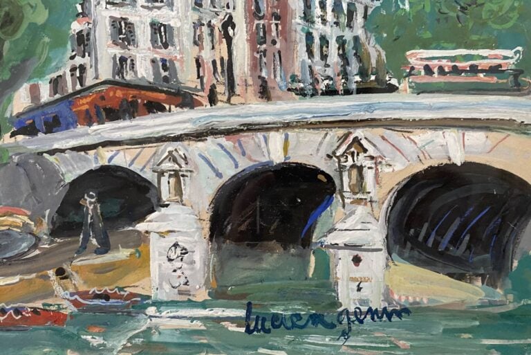 Lucien GENIN (1894-1953) - Pont Neuf à Pairs - Gouache sur papier - Signé en ba…