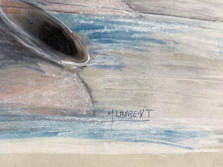 M. LAURENT (XXe) - Vases immergés dans un cours d'eau - Pastel au crayon gras -…