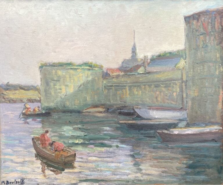 Maurice BOUTROLLE (XX) - Vue sur un quai - Huile sur panneau - Signé en bas à g…