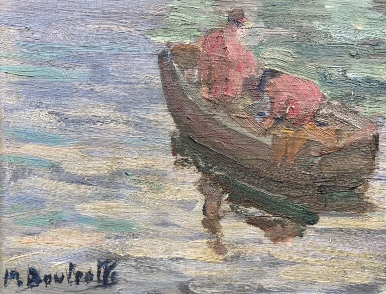 Maurice BOUTROLLE (XX) - Vue sur un quai - Huile sur panneau - Signé en bas à g…