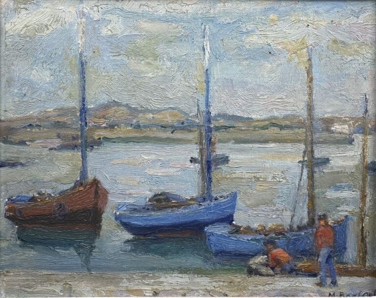 Maurice BOUTROLLE (XX) - Vue sur un quai - Huile sur panneau - Signé en bas à g…