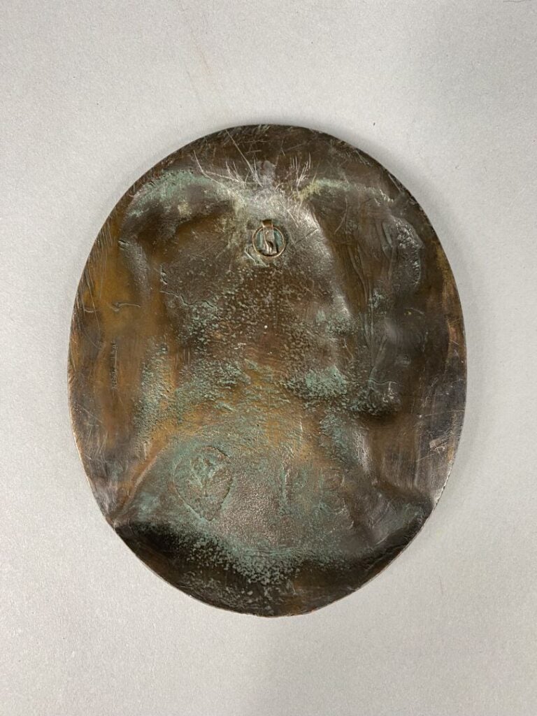 Médaillon en bronze patiné de forme ovale "Dante e Beatrice" - 14 x 11,5 cm