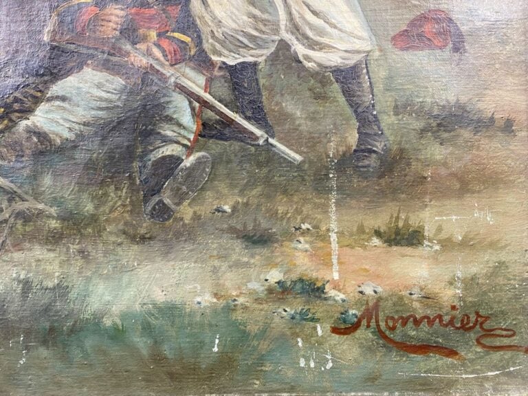 MONNIER (Fin XIXe - début XXe) - Soldats blessés dans un sous-bois - Huile sur…