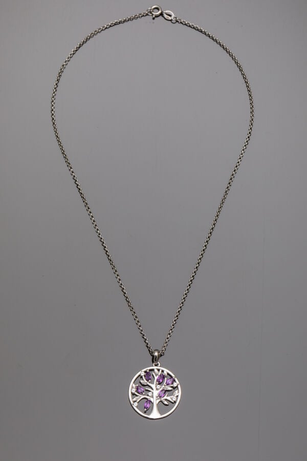 PENDENTIF circulaire "arbre de la vie" et sa chaînette, en argent (925‰) ajouré…