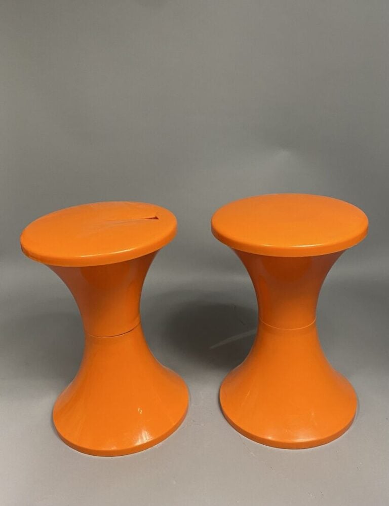 STAMP - Paire de tabourets "Tam-Tam" en plastique orange - H : 45 cm - (en l'ét…