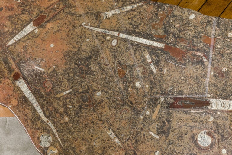 Travail XXème siècle. - Table basse en pierre à plateau de forme mouvementée à…