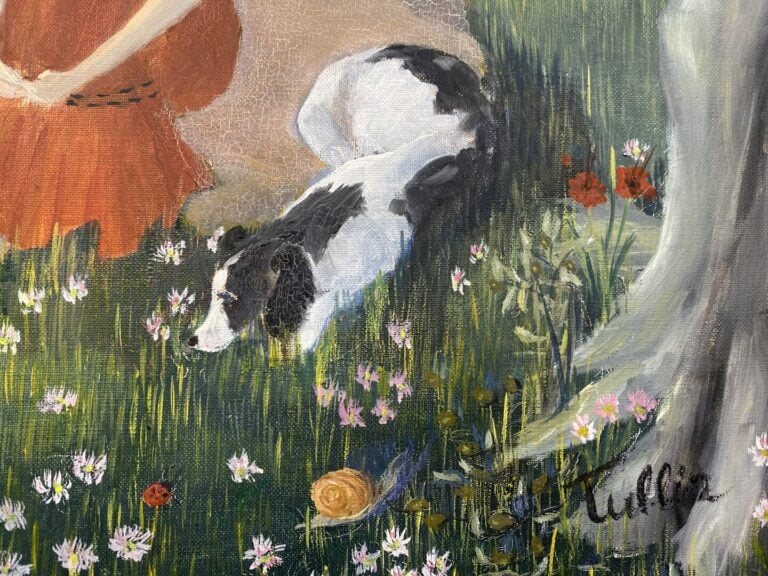 TULLIA (XXe) - Repos après la cueillette - Huile sur toile - Signée en bas à dr…
