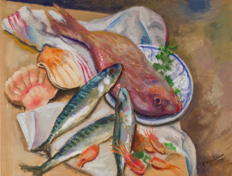 Abraham WEINBAUM ((1890-1943) - Nature morte aux poissons, 1934 - Gouache sur p…