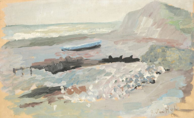 Arthur VAN HECKE (1924-2003) - Barque en bord de mer - Aquarelle sur papier - S…