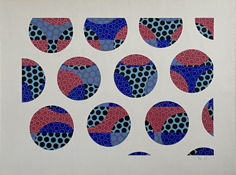 Cercles colorés, 1974 - Pochoir à la gouache sur papier marouflé sur carton fin…