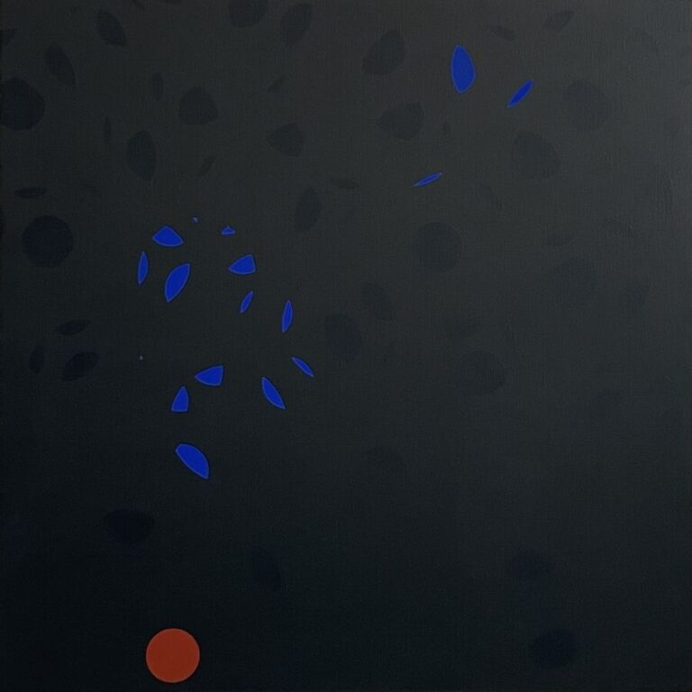 Composition bleue et rouge sur fond noir - Acrylique sur toile - 100 x 100 cm