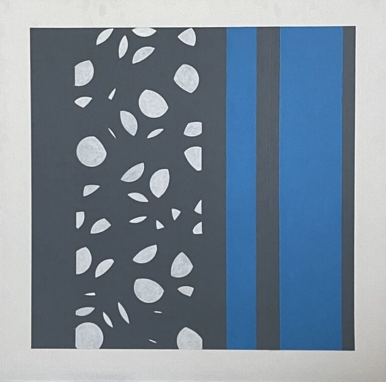 Composition bleue forme grise fond gris fonce , - Acrylique sur toile marouflée…