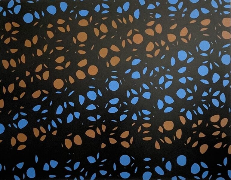 Composition bleue, marron sur fond noir - Acrylique sur toile , numéro 2 au dos…