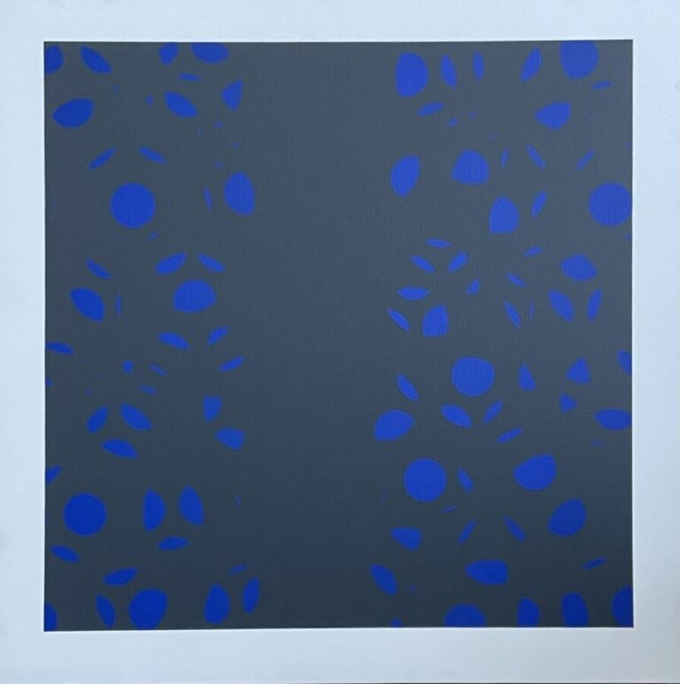 Composition bleue sur fond gris - Acrylique sur toile, - 100 x 100 cm