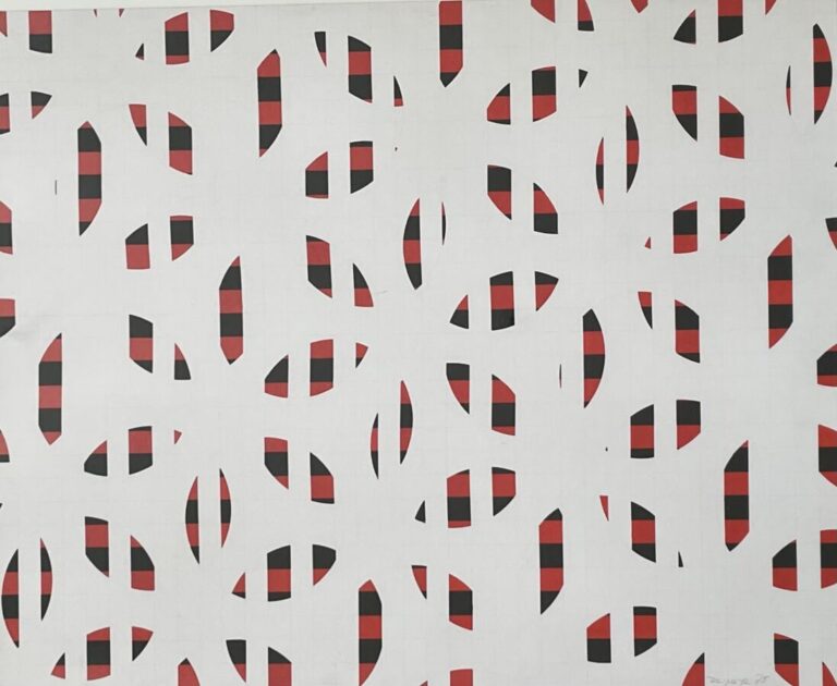 Composition cercle noire et rouge, 1975 - Gouache sur carton mince, signée et d…