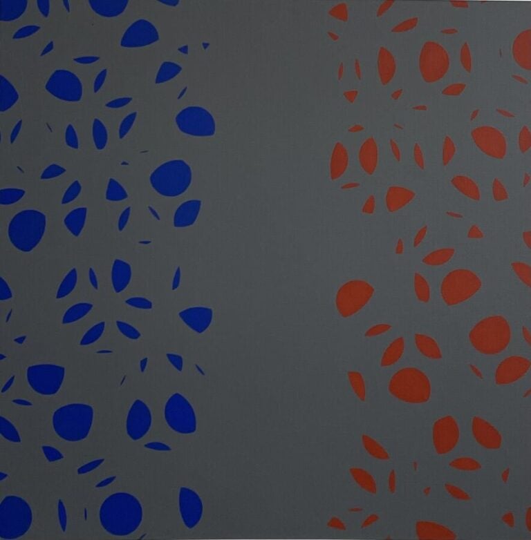 Composition forme bleu et rouge sur fond gris, 1986 - Acrylique sur toile, mono…