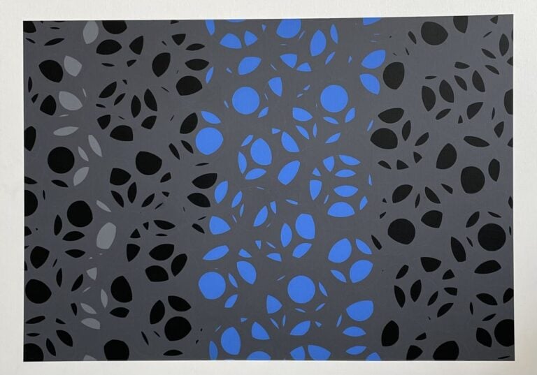 Composition forme bleu gris noir sur fond gris - Acrylique sur toile, - 97 x 13…