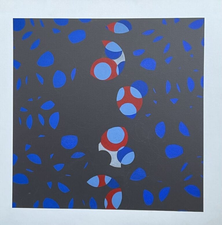 Composition forme bleu rouge, gris clair sur fond gris - Acrylique sur toile, -…