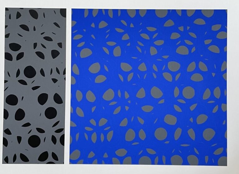 Composition forme bleue, grise, noire sur fond gris - Acrylique sur toile, - 97…