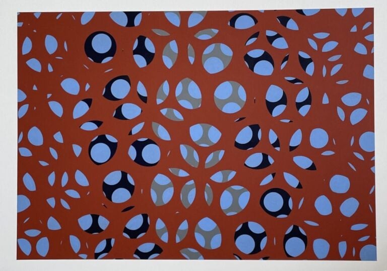 Composition forme bleue, noire sur fond rouge - Acrylique sur toile, - 97 x 130…