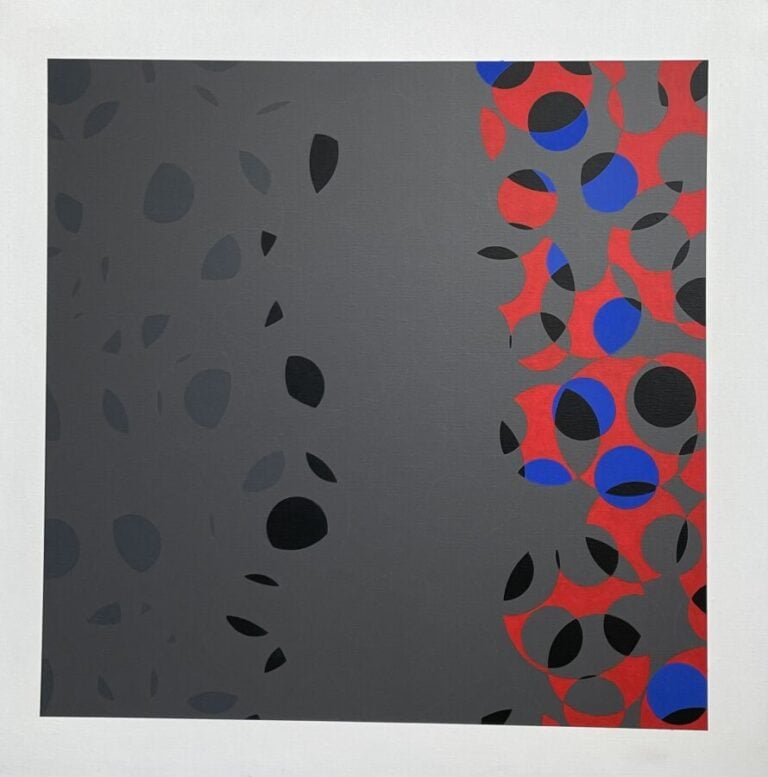 Composition forme bleue, rouge circulaire sur fond gris , - Acrylique sur toile…