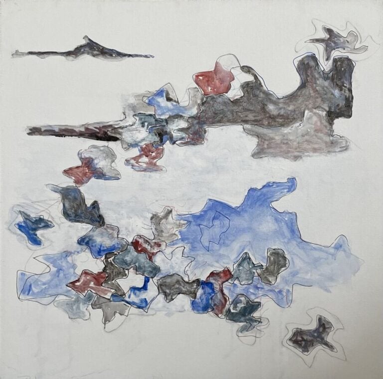 Composition forme bleue, rouge sur fond blanc , 2013 - Acrylique sur toile, sig…