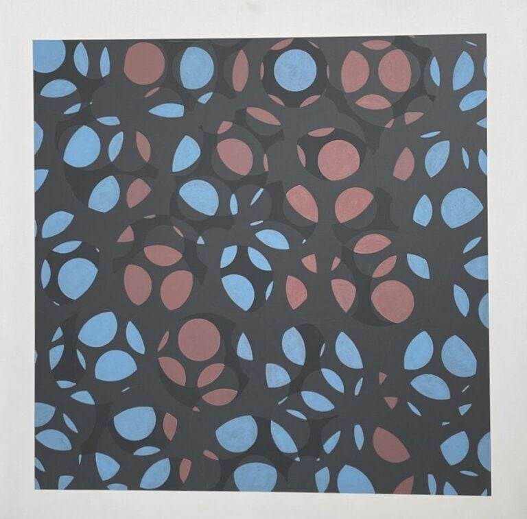 Composition forme bleue, rouge sur fond gris , - Acrylique sur toile, - 80 x 80…