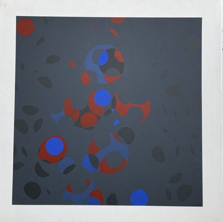 Composition forme bleue, rouge sur fond gris - Acrylique sur toile, - 80 x 80 c…