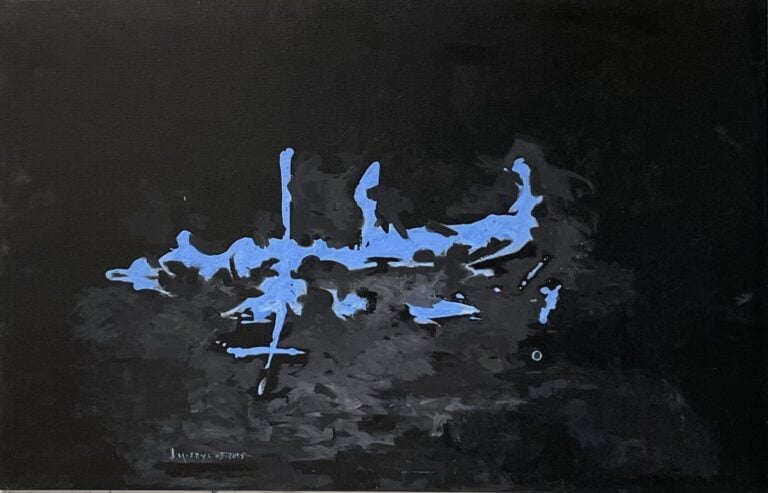 Composition forme bleue sur fond gris, 2015 - Acrylique sur toile, signée datée…