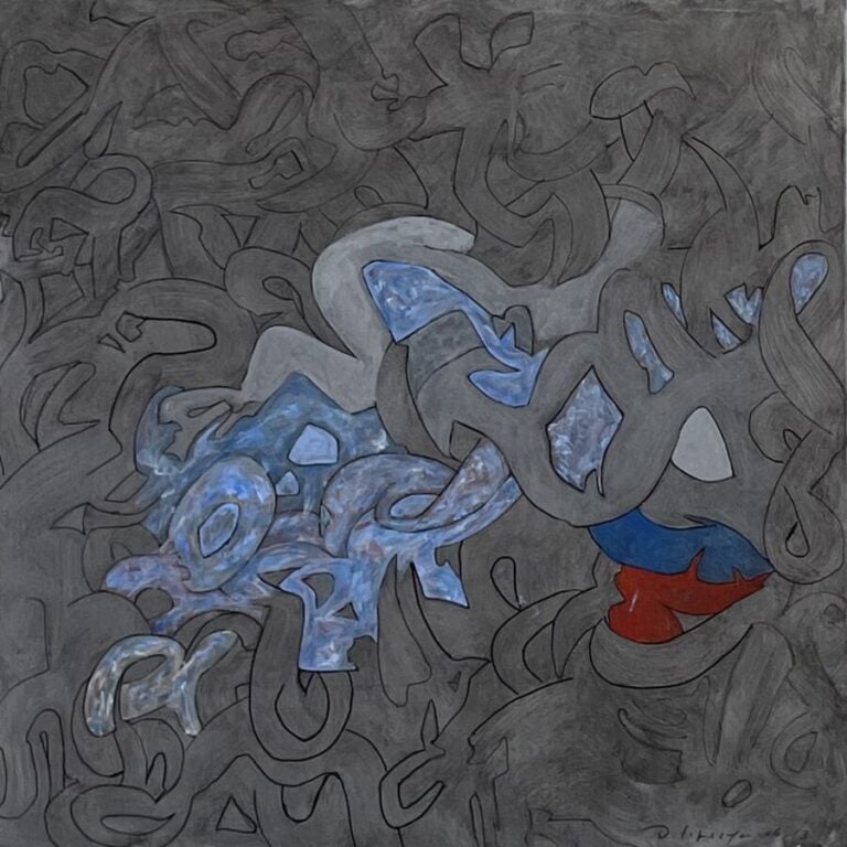Composition forme géométrique bleue, grise sur, fond gris - Acrylique et techni…