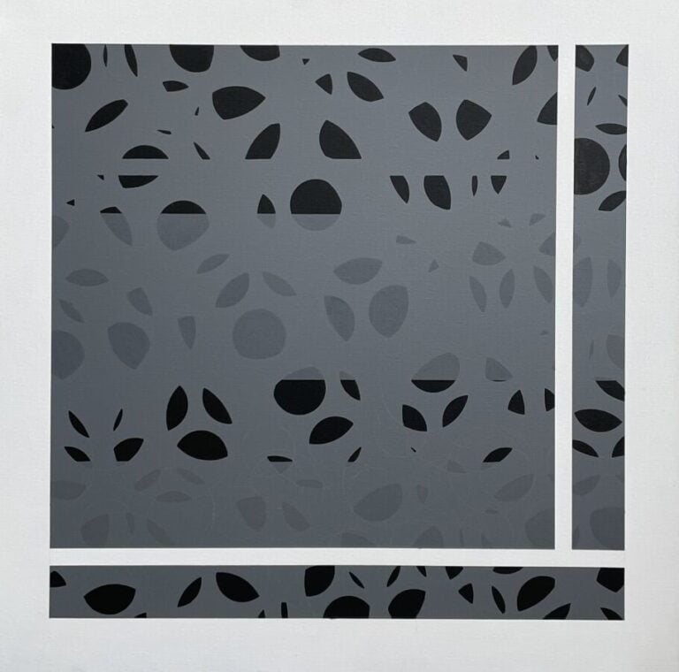 Composition forme gris clair, noire sur fond gris, barre transversale , - Acryl…