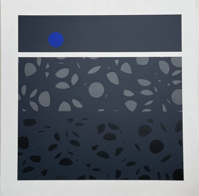 Composition forme grise, bleue sur fond gris, barre transversale , - Acrylique…
